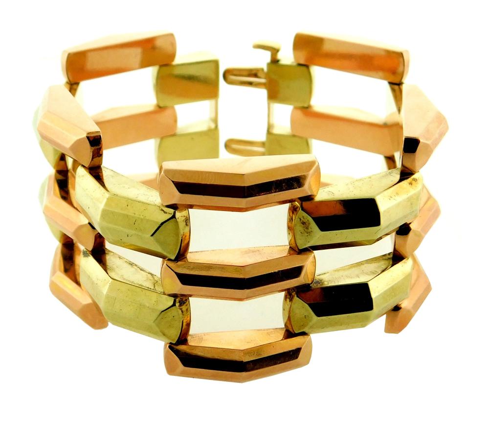 Appraisal: JEWELRY K Two-Tone Retro Period Bracelet rose and yellow gold