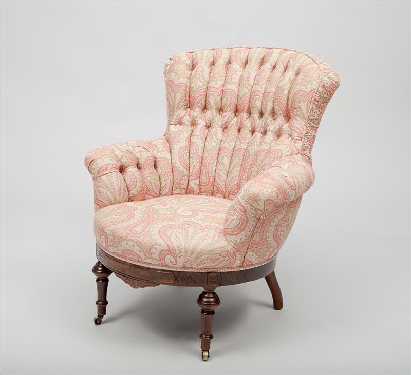 Appraisal: Victorian Style Mahogany and Tufted Upholstered Chair x x in