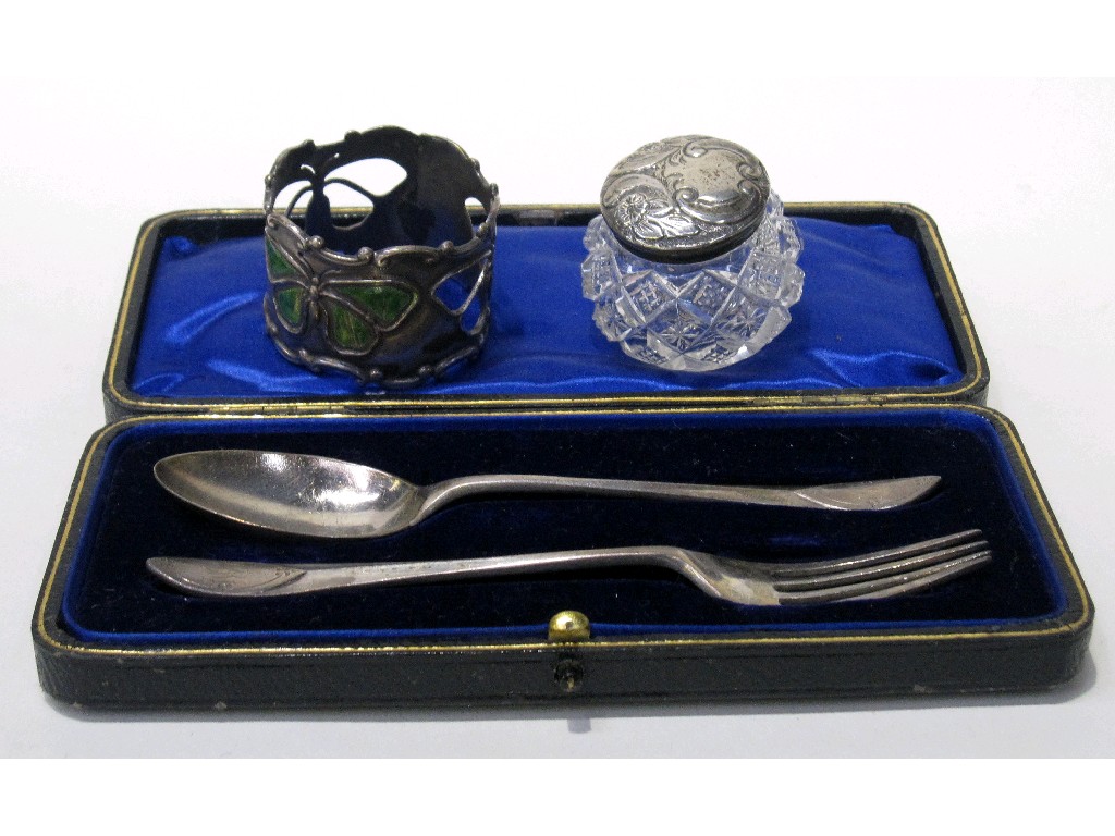 Appraisal: Lot comprising cased silver spoon and fork set a silver