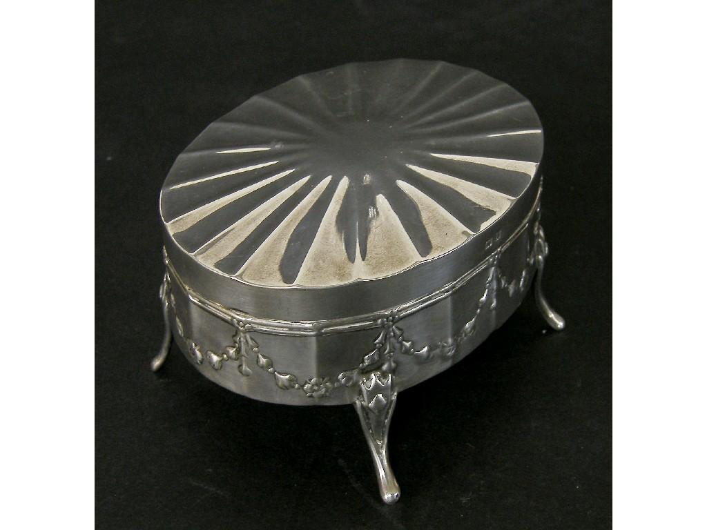 Appraisal: Edwardian silver oval jewellery box the sunburst moulded lid above