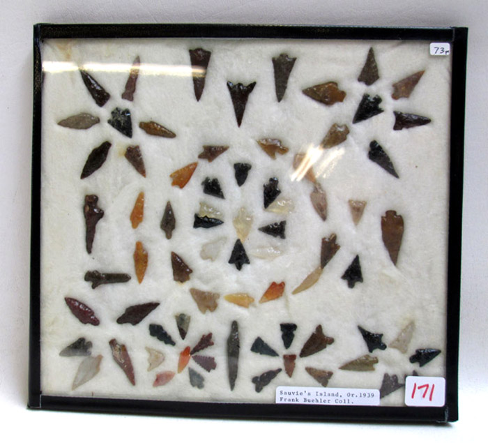 Appraisal: CASED COLLECTION OF SEVENTY THREE ARROWHEADS from the Frank Buehler