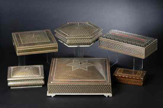 Appraisal: SIX PERSIAN KHATAM BOXES - Largest in x in