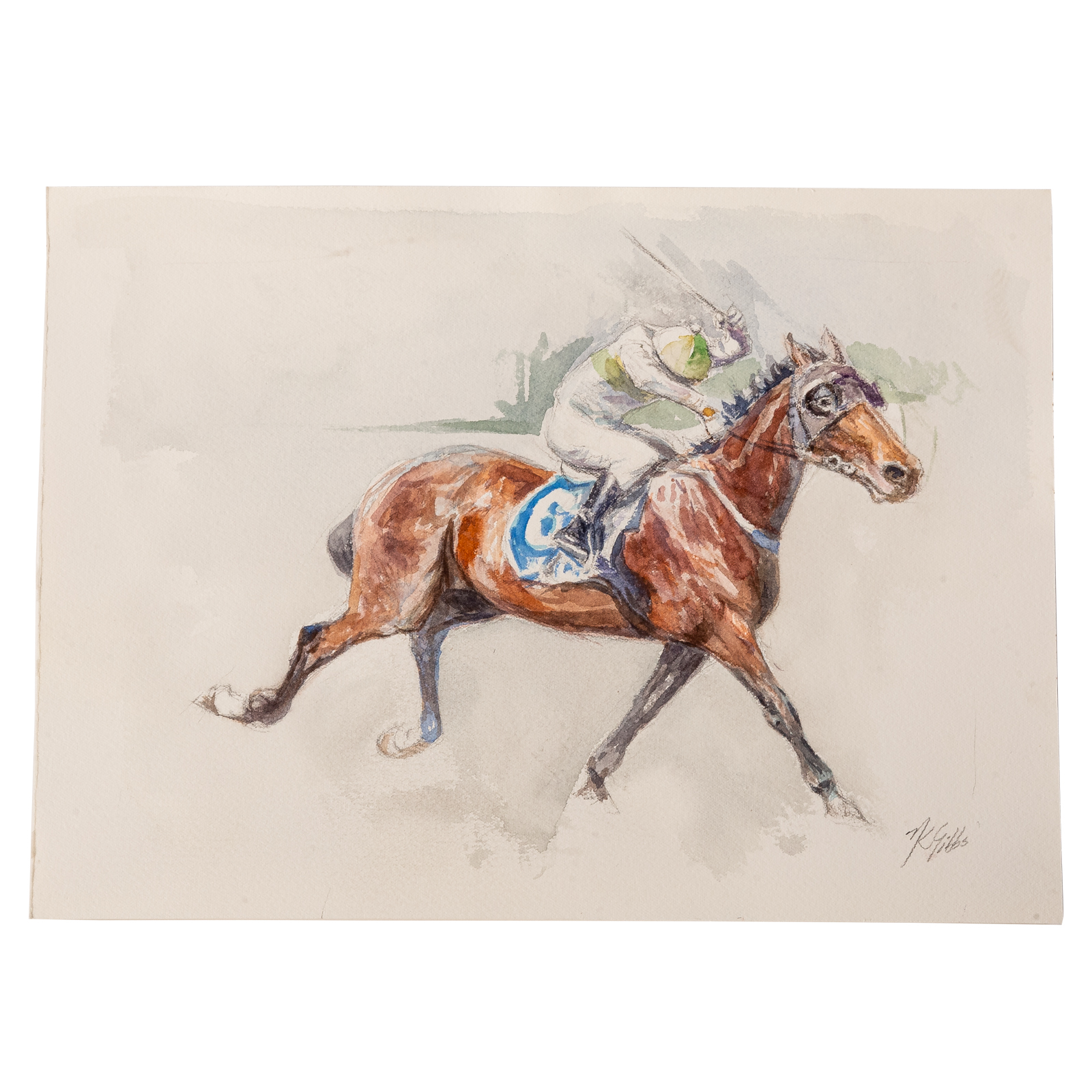 Appraisal: NATHANIEL K GIBBS RACING HORSE AND JOCKEY American - Watercolor