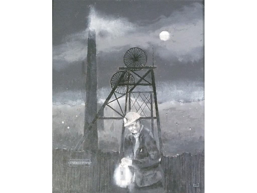 Appraisal: CHRIS SIMS twentieth century ACRYLIC ON CANVAS 'The Miner'signed titled