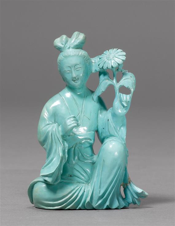 Appraisal: SEATED LADY China late Qing dynasty H cm Turquoise The