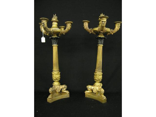 Appraisal: Pair of French Bronzed Candelabra five light figural wells with