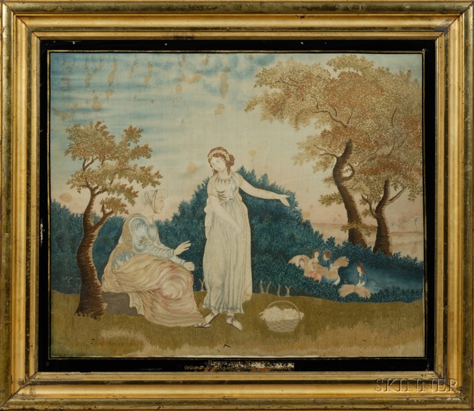 Appraisal: Silk Needlework Picture Depicting Bible Characters Ruth and Naomi Wrought