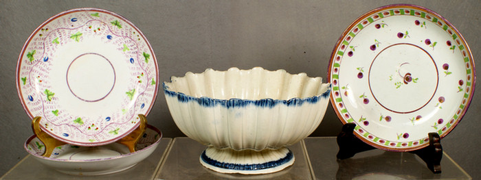 Appraisal: Small ribbed Leeds blue feather edged bowl approx d multiple