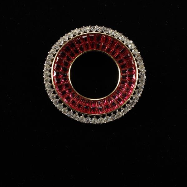 Appraisal: Trifari Art Deco Invisible Set Ruby Red and Rhinestone Round