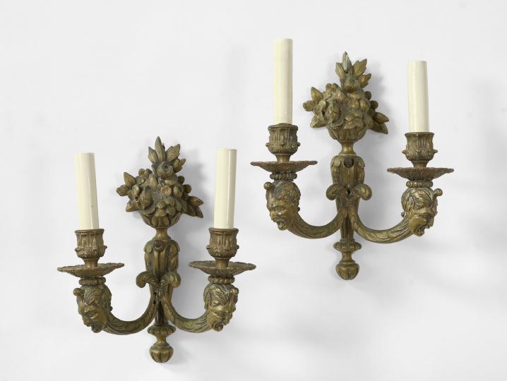 Appraisal: Pair of French Brass Two-Light Appliques first quarter th century