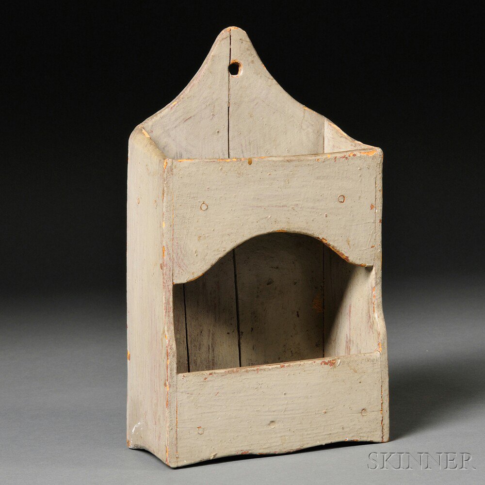 Appraisal: Gray-painted Pine Two-tier Wall Box probably New England late th