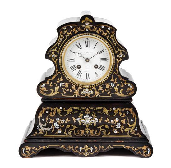 Appraisal: Sale Lot A French Brass and Mother-of-Pearl Inlaid Mantle Clock