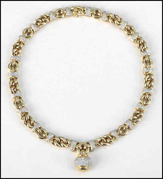 Appraisal: DIAMOND AND KARAT YELLOW GOLD NECKLACE Bearing links of pave