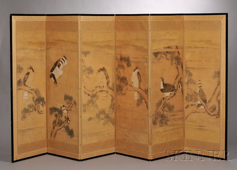 Appraisal: Six Panel Screen Japan th th century ink and slight