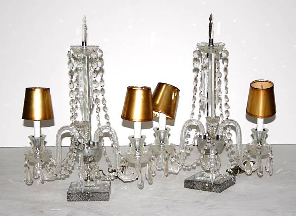 Appraisal: A pair of George III style cut glass two-light girandoles