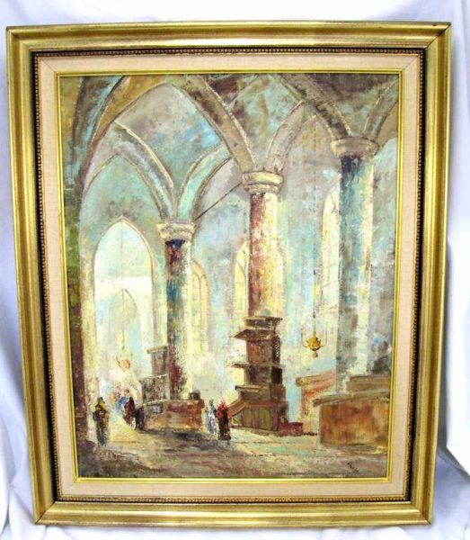 Appraisal: Interior of a Church by Wehler Oil on canvas by