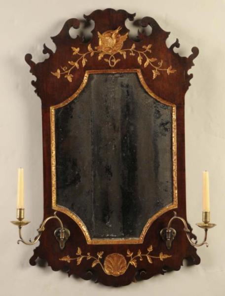 Appraisal: English Chippendale Mirror with Candlearms Description Circa to Mahogany and