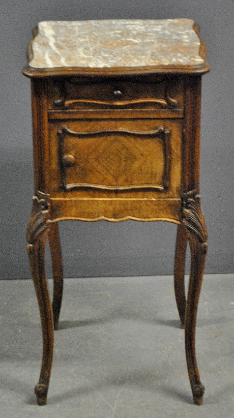 Appraisal: - Louis XVI style fruitwood cabinet th c with marble