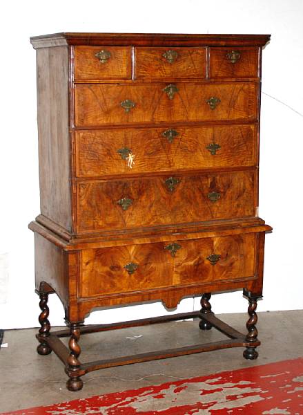 Appraisal: A William and Mary walnut chest on stand height ft