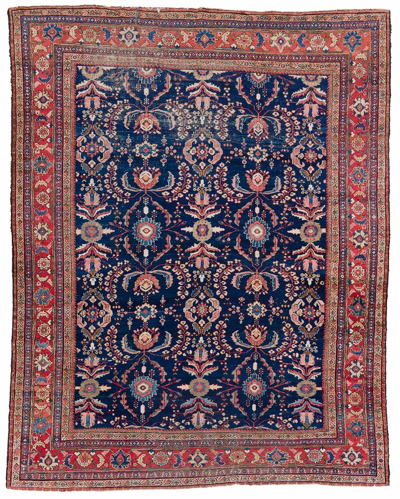 Appraisal: Persian Carpet early th century blue field with geometric leaf