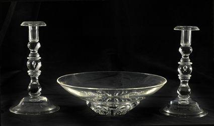 Appraisal: Assembled Steuben Glass Console Set Comprising a footed bowl and