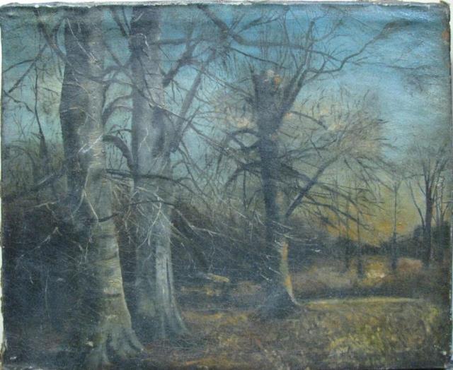 Appraisal: Unsigned antique x O C Autumn Interior Woods Condition unframed