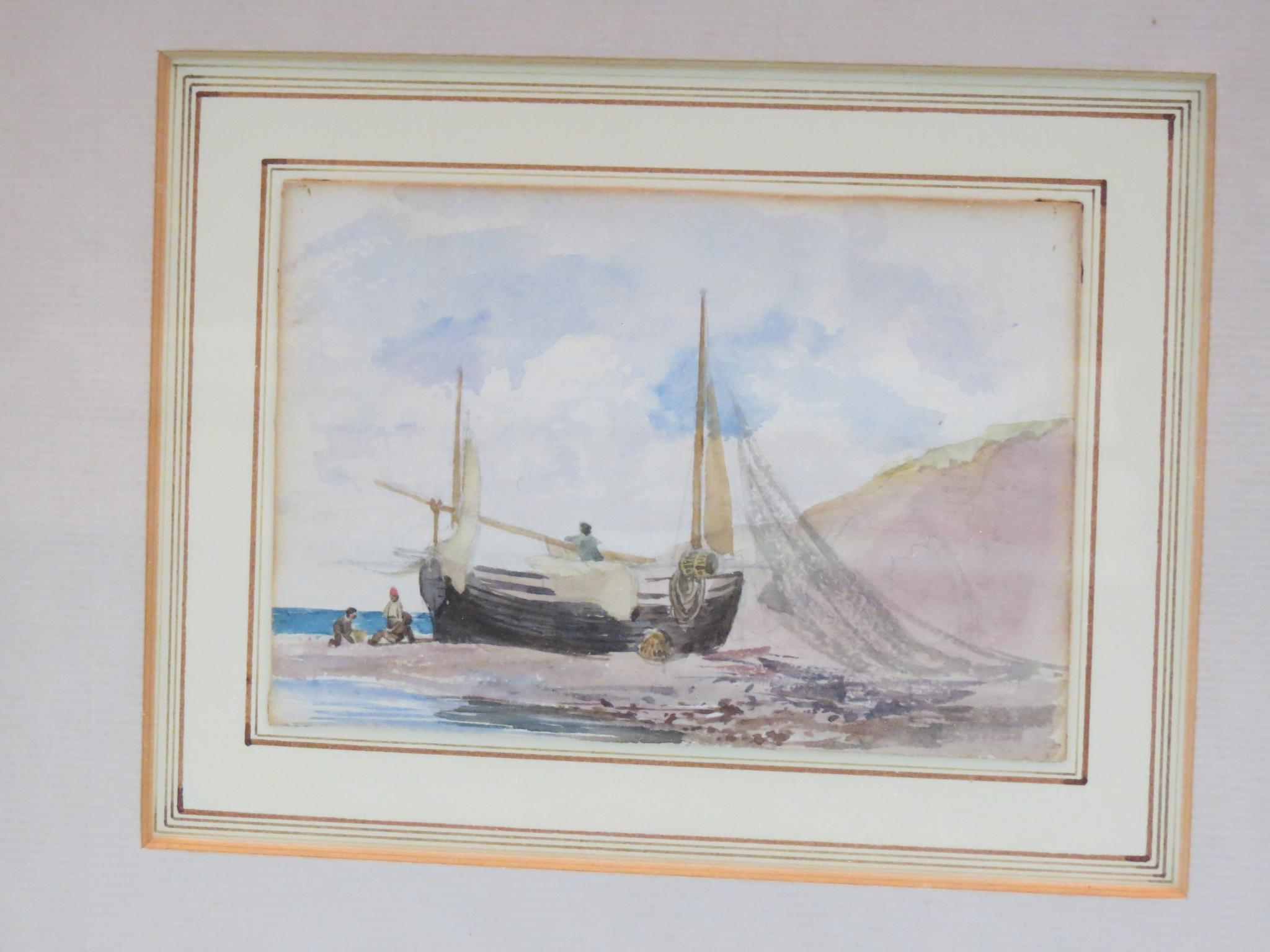 Appraisal: S Wedgewood attrib - small watercolour A Fishing Boat Drying