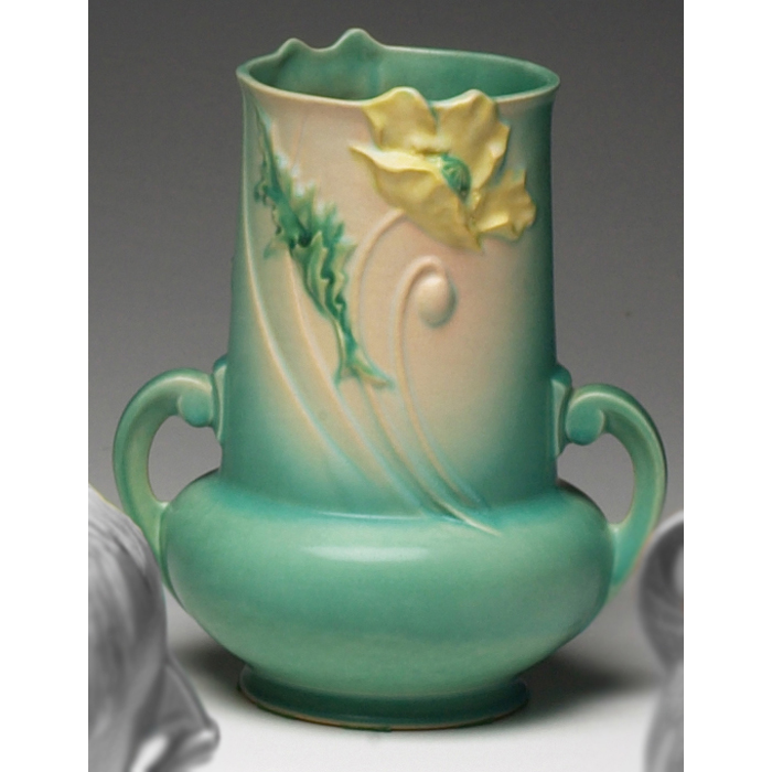 Appraisal: Roseville Poppy vase green w x h