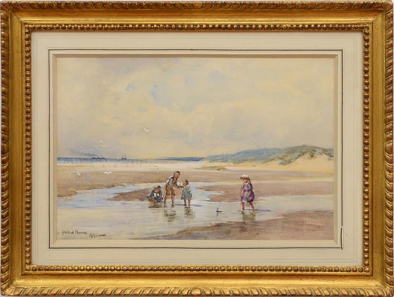 Appraisal: MICHAEL BROWN - CHILDREN BY THE SEA Watercolor on paper