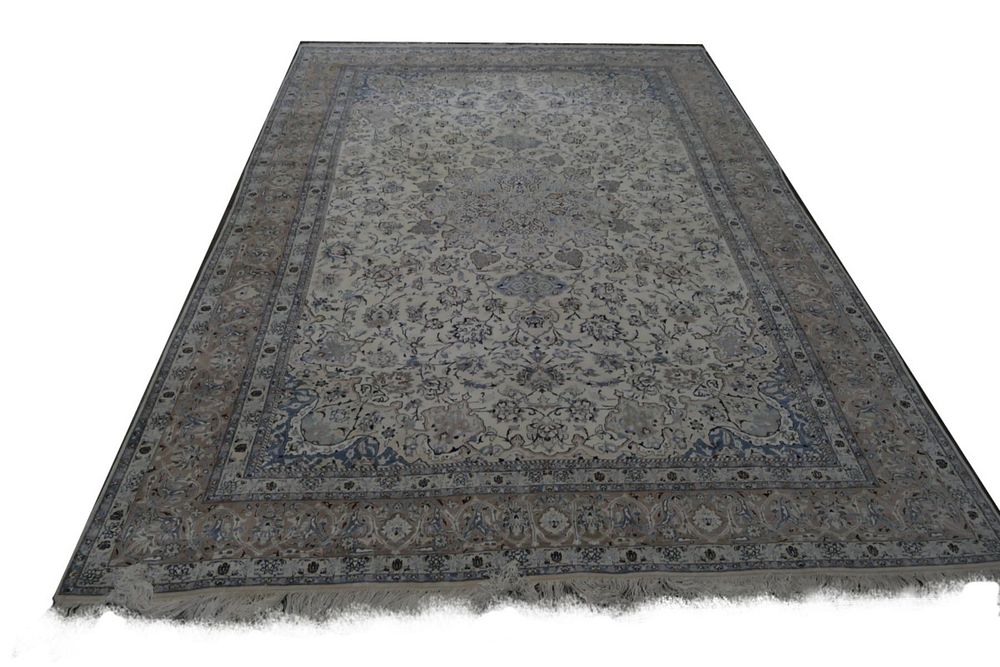 Appraisal: PERSIAN HAND WOVEN WOOL TAN FLORAL RUG ' X '