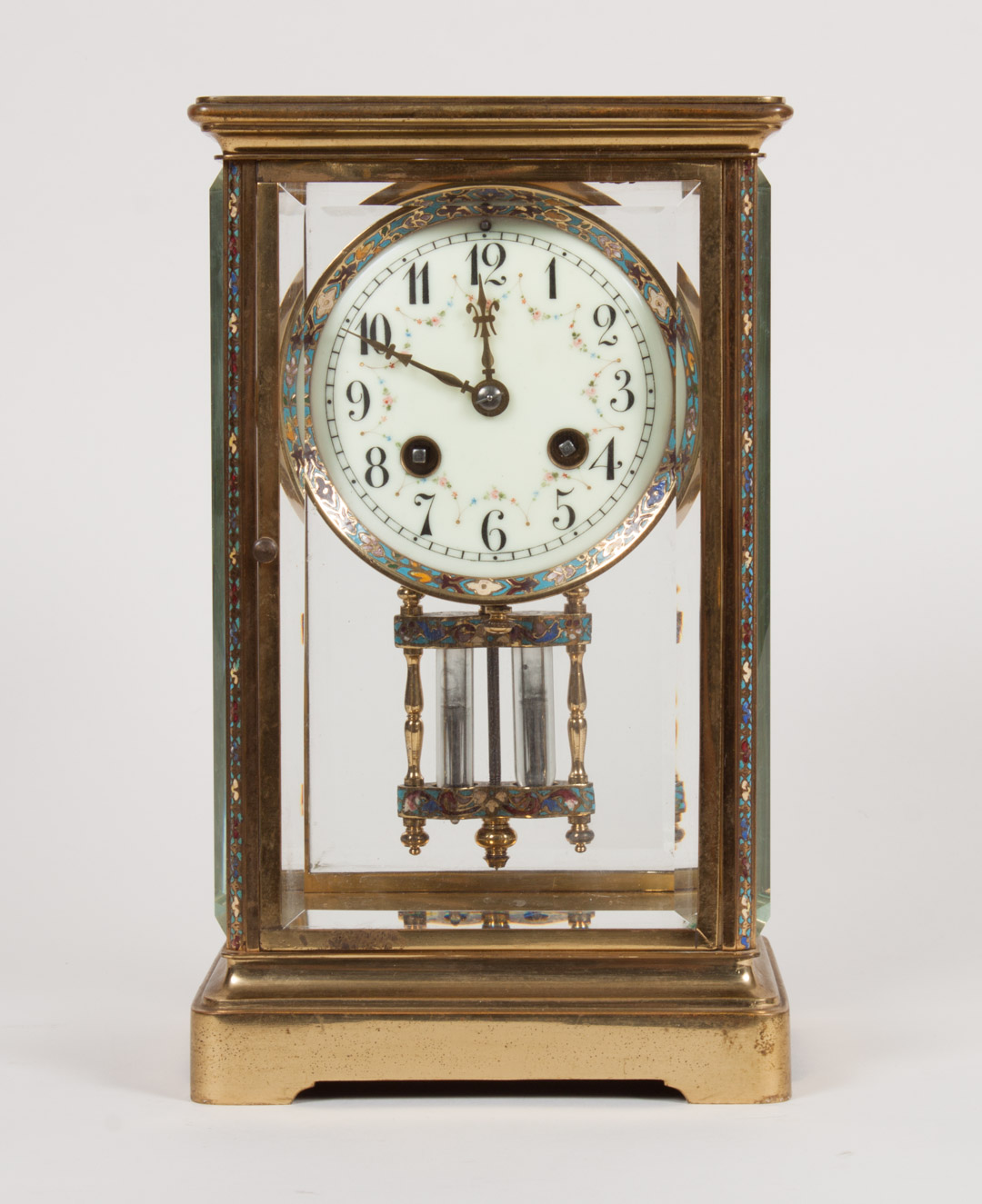 Appraisal: French gilt-metal beveled glass regulator clock early th century with