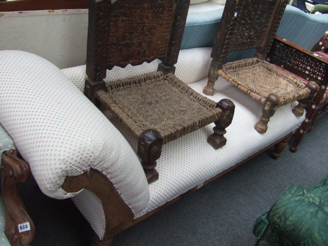 Appraisal: A th century walnut framed chaise longue with scroll end