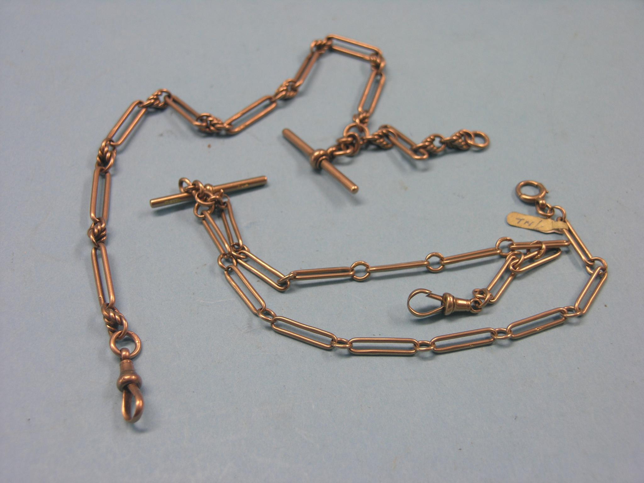 Appraisal: A ct gold watch-chain with T-bar and clip grams and