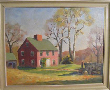 Appraisal: E M PARSONS LANDSCAPE WITH HOUSE Signed oil on canvas