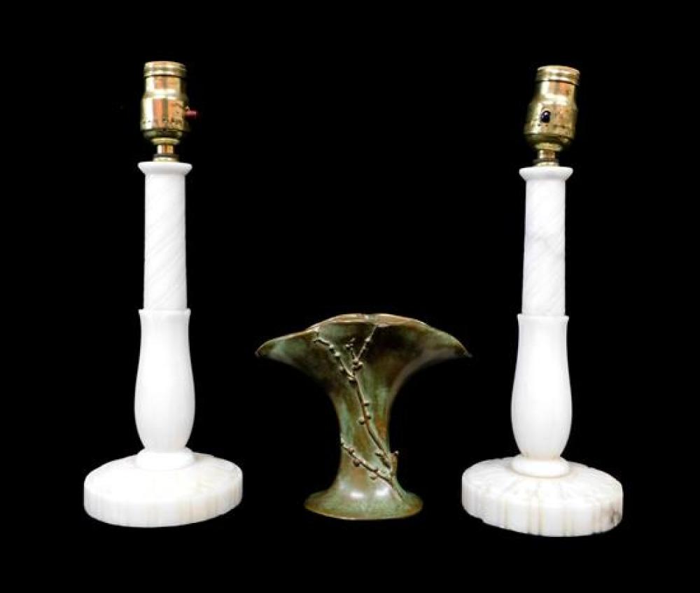 Appraisal: Pair of alabaster columnar lamps round base with petal motif