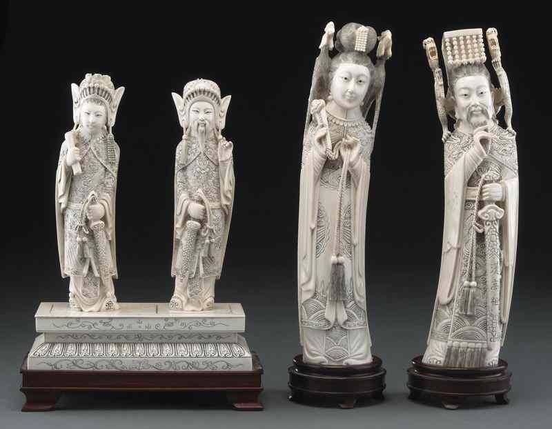 Appraisal: Chinese ivory carvings including International buyers should note that several