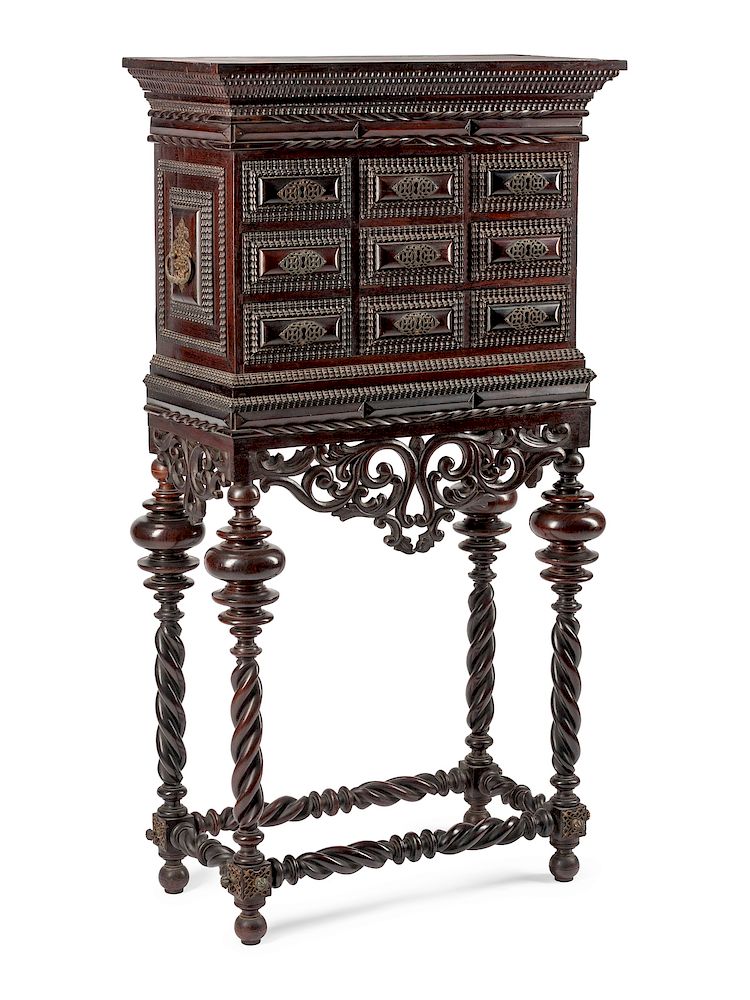 Appraisal: A Portuguese Rosewood Cabinet on Stand A Portuguese Rosewood Cabinet