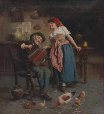 Appraisal: School of Eugenio Zampighi The Accordion Oil on canvas unsigned