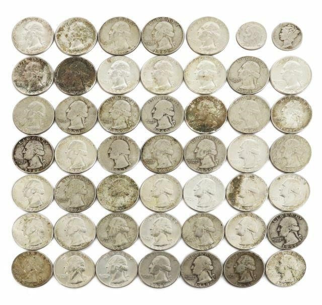 Appraisal: lot of U S silver coins Washington quarters mixed mint