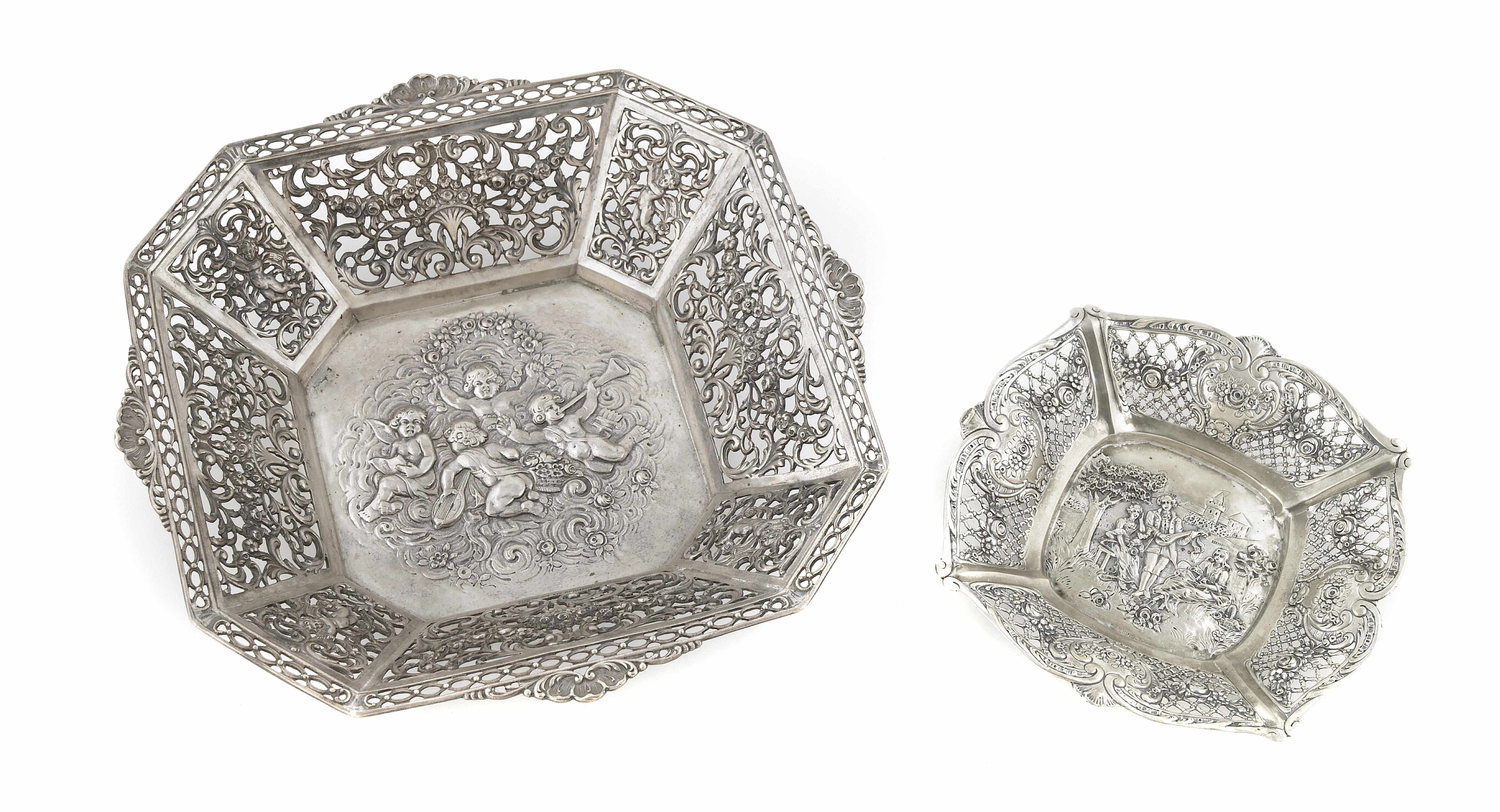 Appraisal: Two German standard silver reticulated bowls late th early th