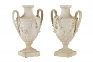 Appraisal: Matched Pair of Derby Biscuit Urn Shaped Vases Derby Porcelain