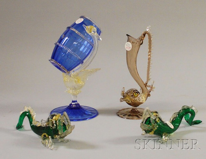 Appraisal: Four Venetian Colored Art Glass Figural Table Items to ht