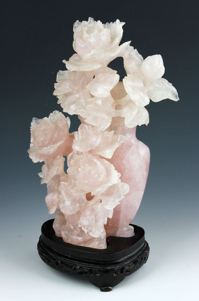 Appraisal: - Chinese Carved Pink Quartz Figure Chinese vase with flowers