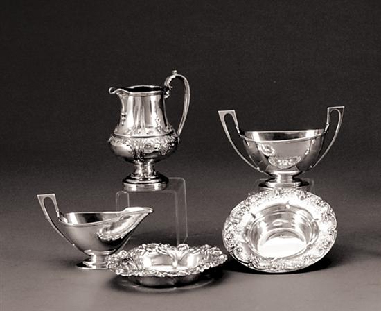 Appraisal: Assortment of five sterling table accessories repousse pitcher by Ellmore