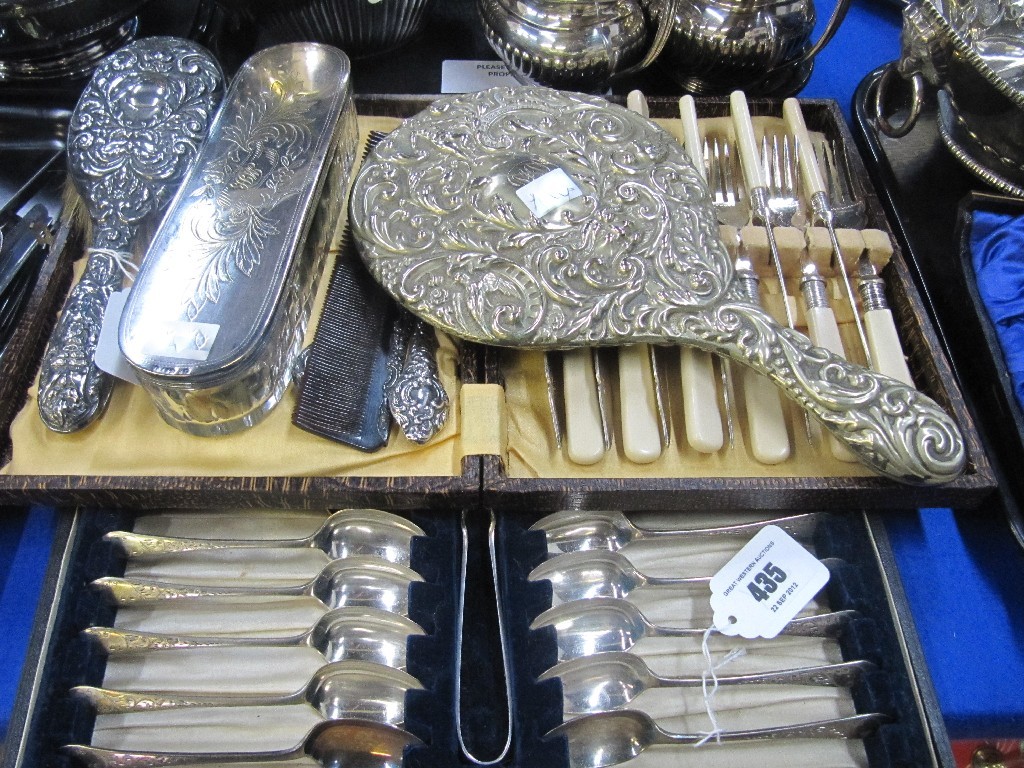 Appraisal: A lot comprising EP spoon set fish cutlery brush and