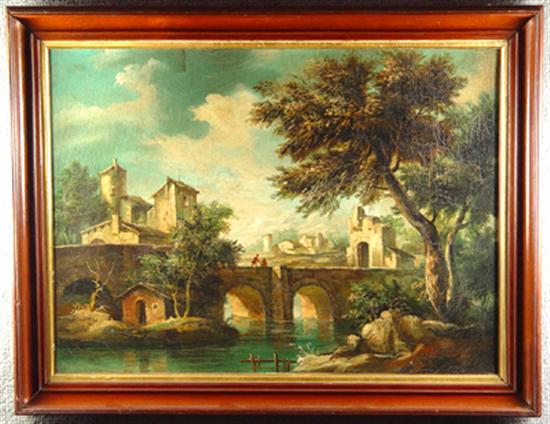 Appraisal: European Village Scene th Century Oil on canvas relined With