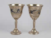 Appraisal: A pair of Soviet standard silver niello vodka cups ht