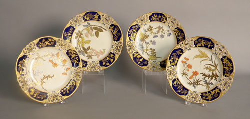 Appraisal: Set of four Royal Worcester plates with reticulated cobalt border