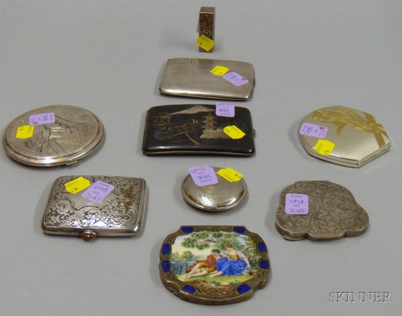 Appraisal: Nine Sterling and Silver Compacts and Cases one with river