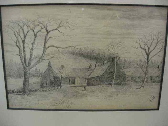 Appraisal: Framed Etchings of Farm Houses each '' x '' framed